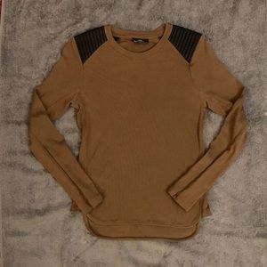 Zara long sleeve shirt with faux leather shoulders